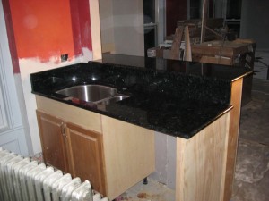 The sink countertop and bar top